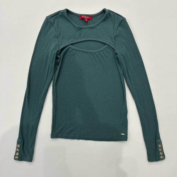Guess Teal Ribbed Long Sleeve Top - Picture 1 of 3